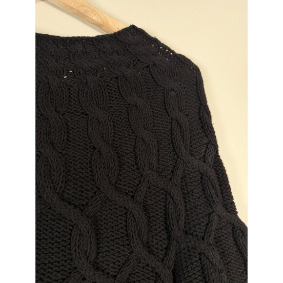 Anthropologie 525 America Short Sleeve‎ Button Down Cable Knit Cardigan Black L - Picture 4 of 8